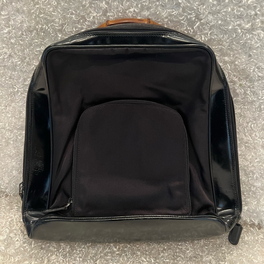 Gucci Bamboo Nylon/Patent Black Backpack Bag.